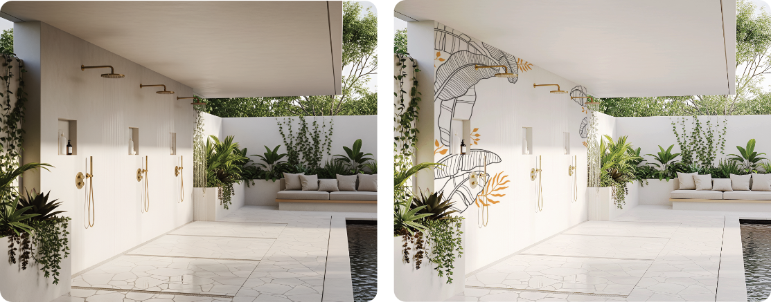 Outdoor Shower Feature Wall | Plaster Artistic Mural